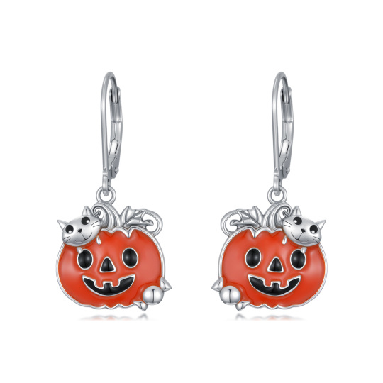 Sterling Silver Cat & Pumpkin Drop Earrings
