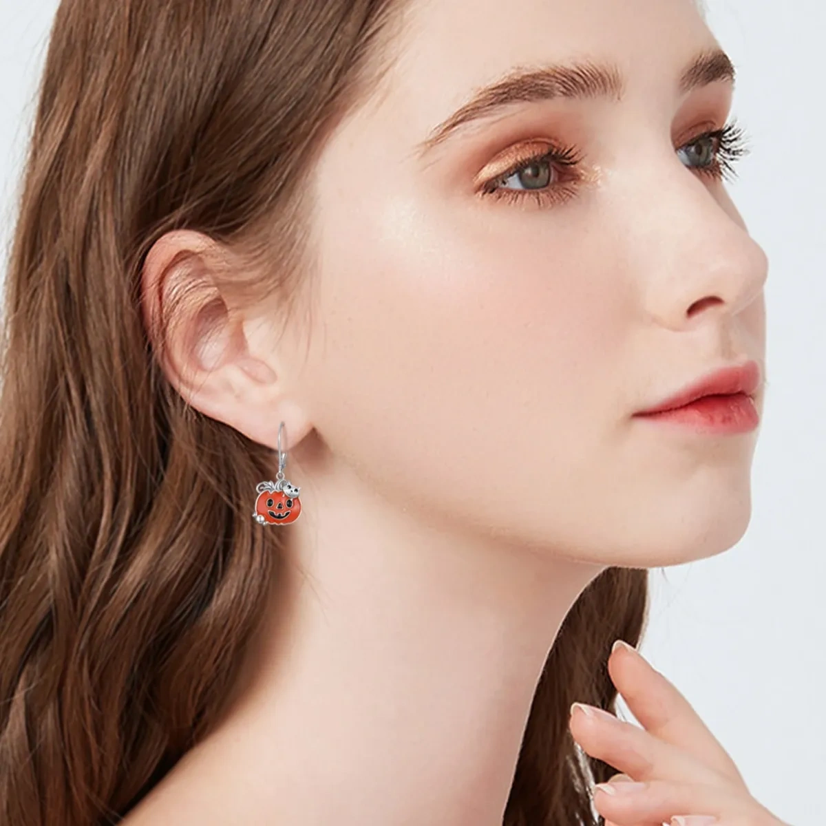 Sterling Silver Cat & Pumpkin Drop Earrings-2