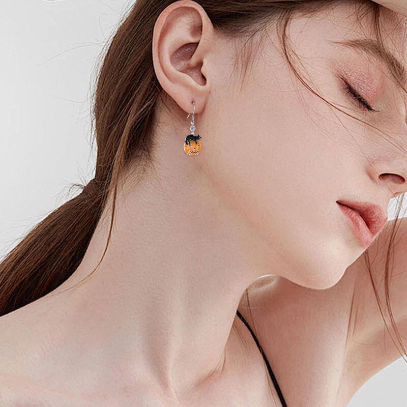 Sterling Silver Cat & Pumpkin Drop Earrings-3