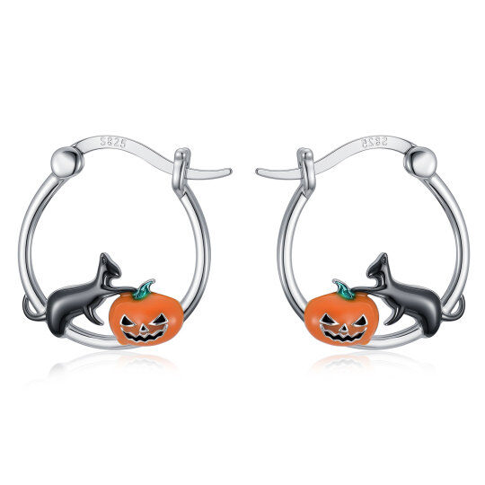 Sterling Silver Cat & Pumpkin Hoop Earrings