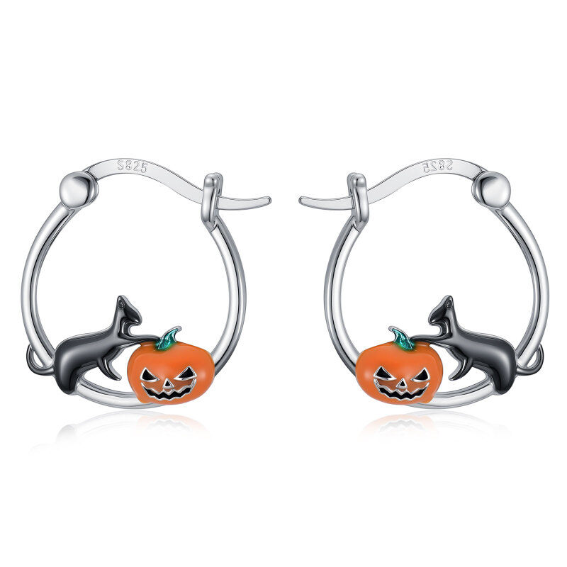 Sterling Silver Cat & Pumpkin Hoop Earrings-16
