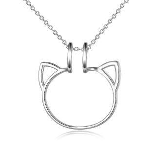 Sterling Silver Cat Ring Holder Pendant Necklace-4