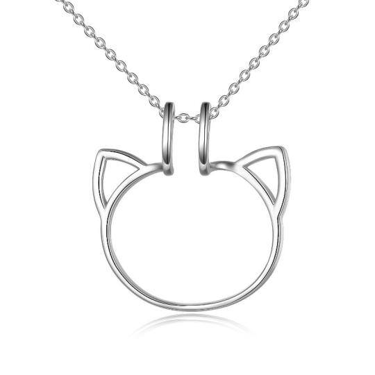 Sterling Silver Cat Ring Holder Pendant Necklace