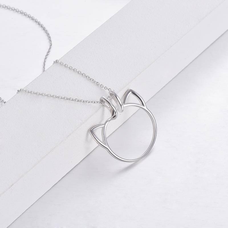 Collana con ciondolo porta-anello a forma di gatto in argento sterling-3