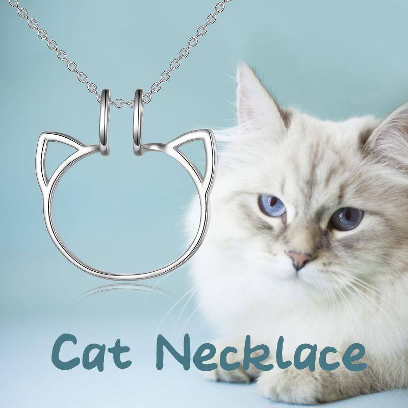 Collana con ciondolo porta-anello a forma di gatto in argento sterling-6
