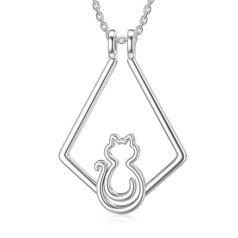 Collier en argent sterling avec pendentif chat dans un porte-bague-1