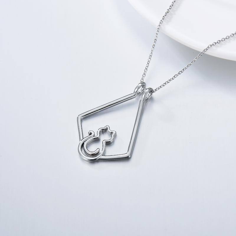 Collana con ciondolo in argento sterling con gatto e porta anelli-3