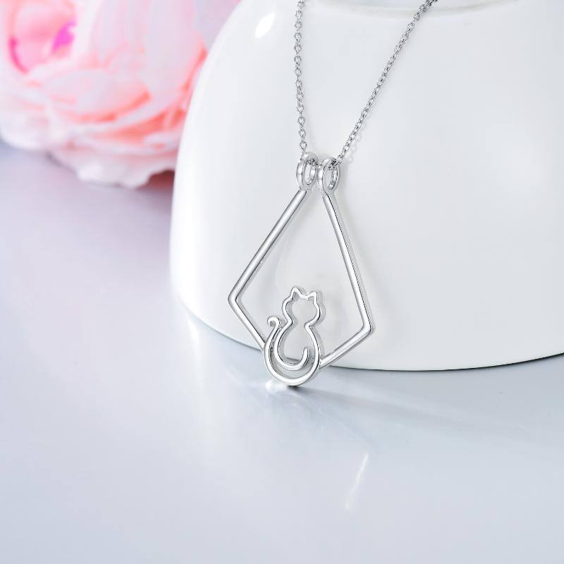 Sterling Silver Cat in Ring Holder Pendant Necklace-4