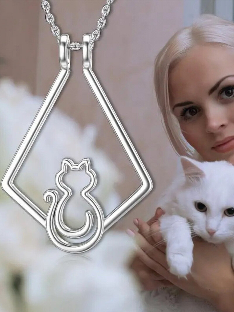 Sterling zilveren kat in ring houder hanger ketting-5