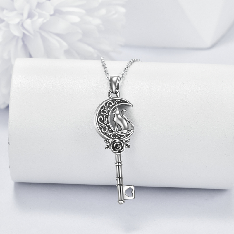 Sterling Silver Cat Rose And Key Urn Necklace For Ashes-4
