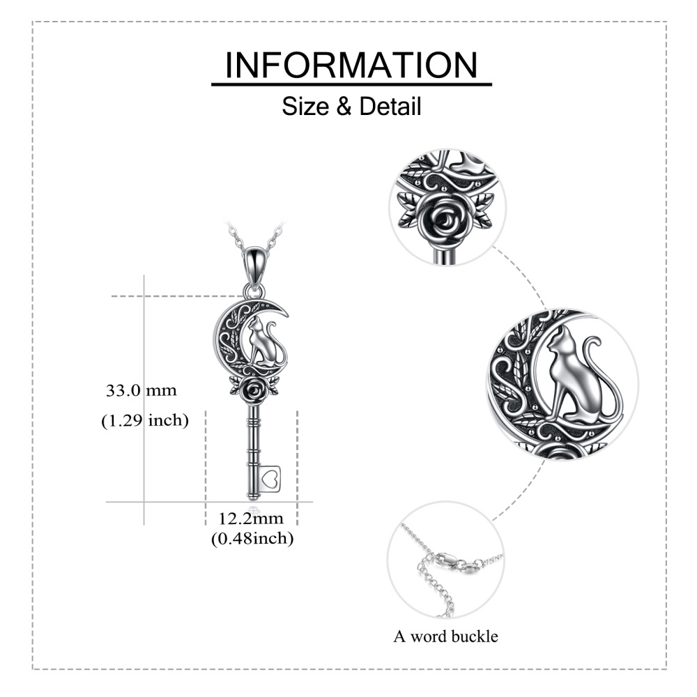 Sterling Silver Cat Rose And Key Urn Necklace For Ashes-6