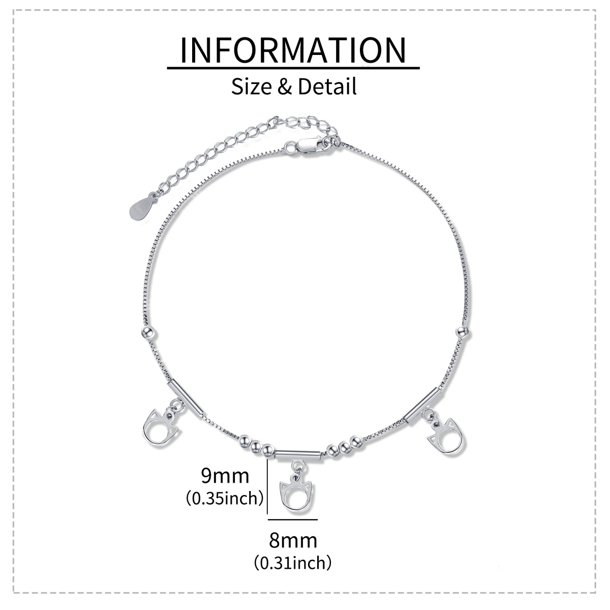 Tornozeleira de prata esterlina de camada única para gatos-6