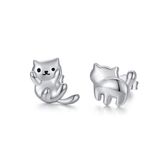 Pendientes de plata de ley con forma de gato