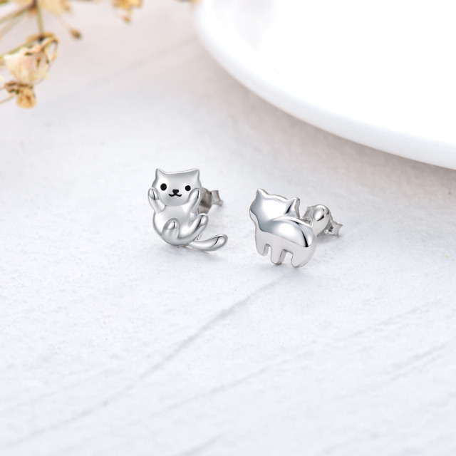 Sterling Silver Cat Stud Earrings-4