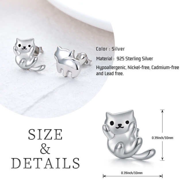 Boucles d'oreilles chat en argent sterling-6