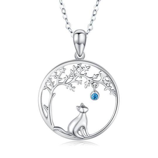 Sterling Silber Cubic Zirkonia Katze & Baum des Lebens Anhänger Halskette