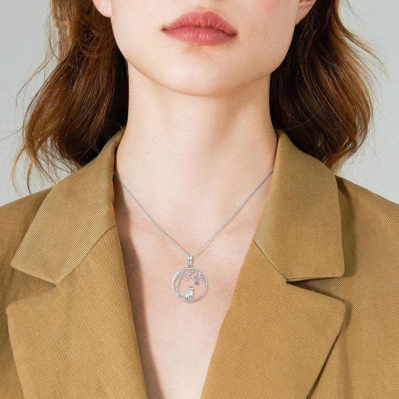 Collier en argent sterling avec pendentif chat et arbre de vie en zircon cubique-2
