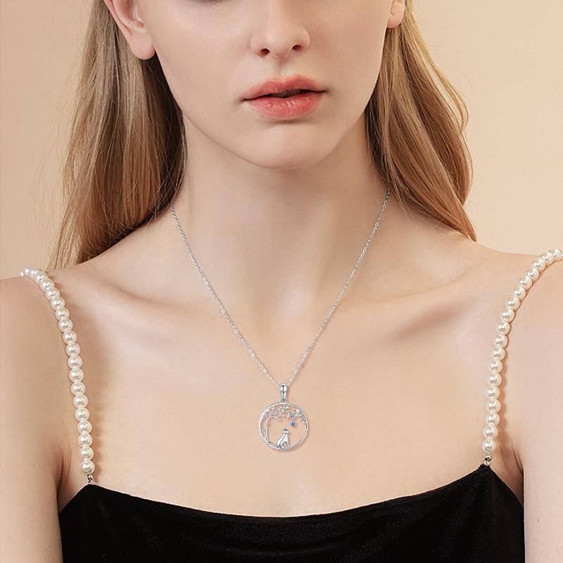 Collier en argent sterling avec pendentif chat et arbre de vie en zircon cubique-3