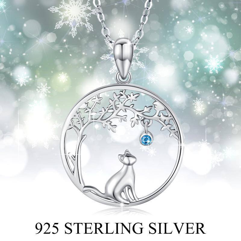 Collier en argent sterling avec pendentif chat et arbre de vie en zircon cubique-5