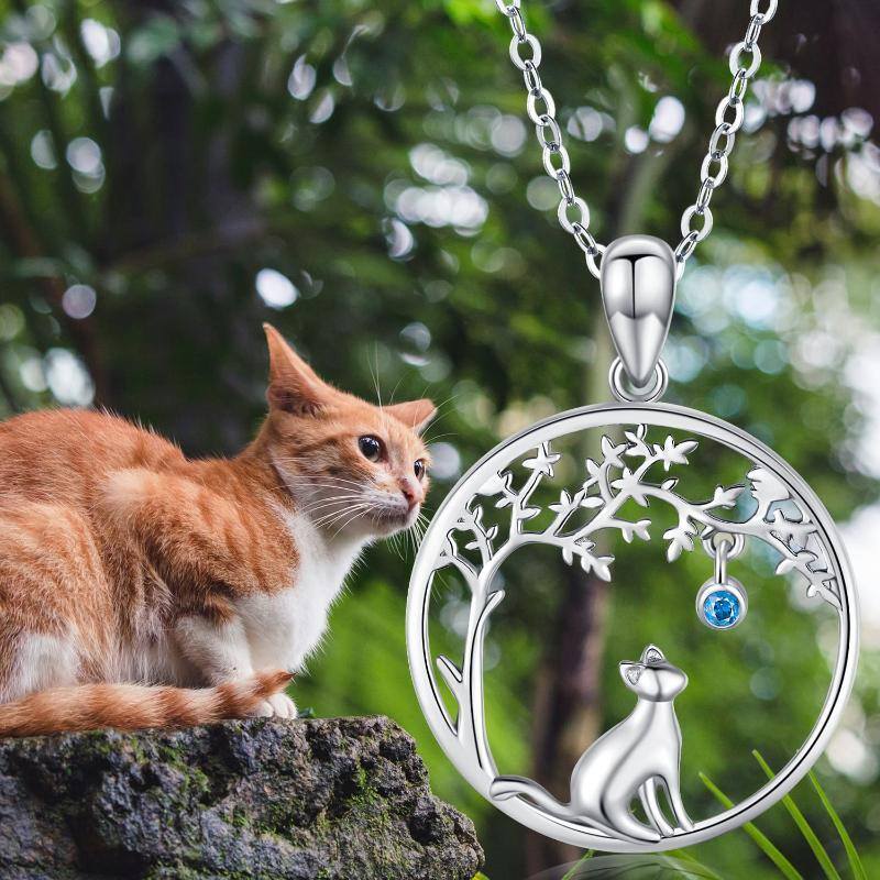 Collier en argent sterling avec pendentif chat et arbre de vie en zircon cubique-6