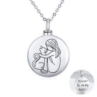 Sterling Silver Cat Urn Necklace for Ashes with Engraved Word-43