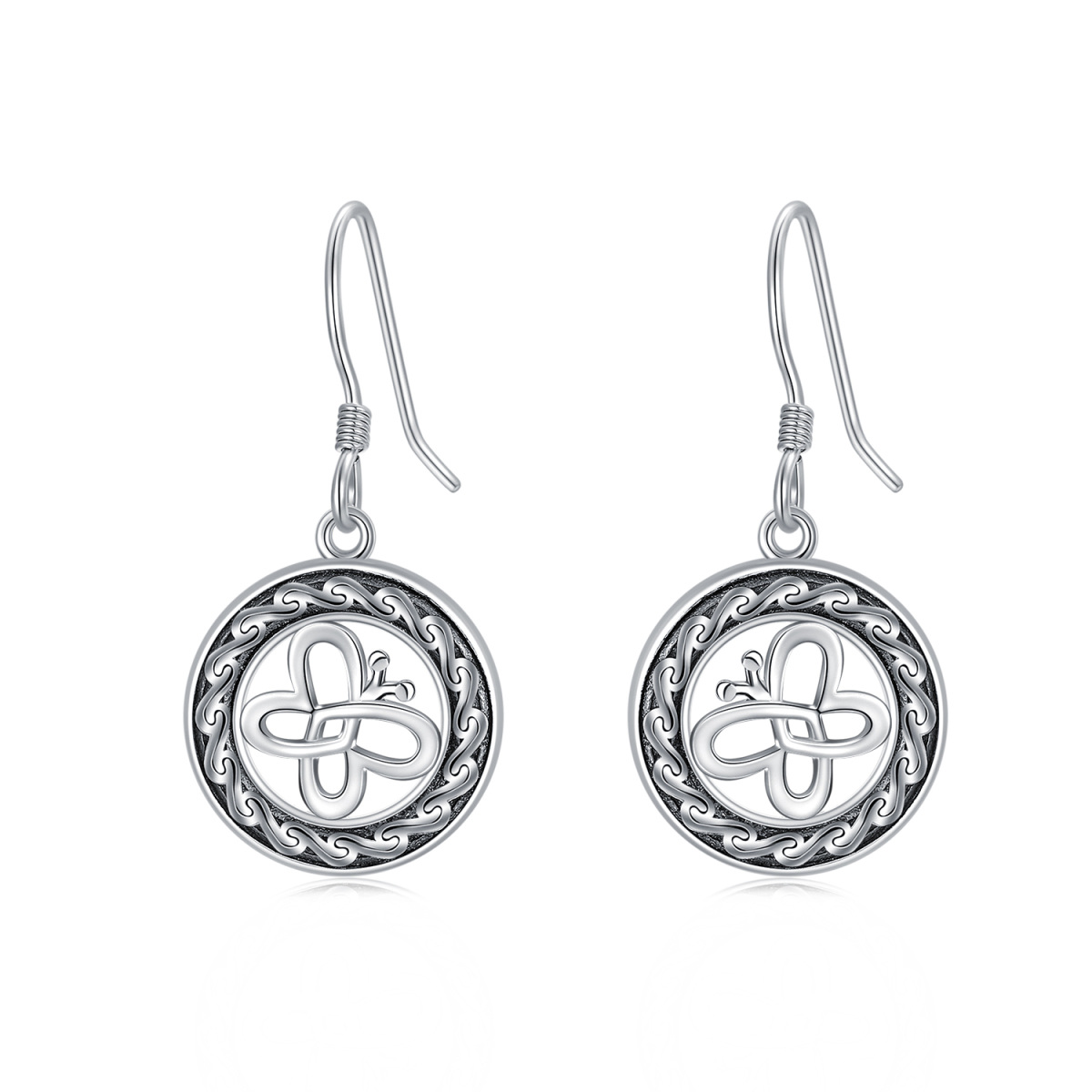 Sterling Silver Butterfly & Celtic Spiral Knot Drop Earrings-1