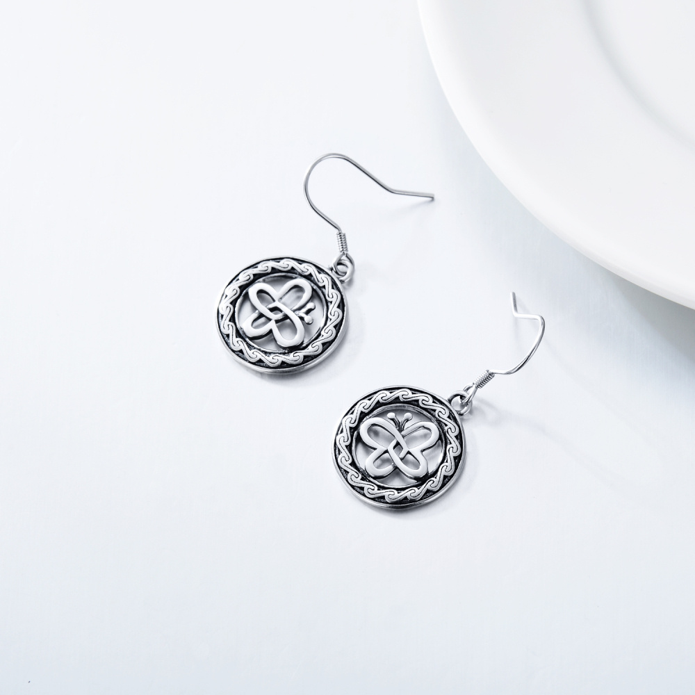 Pendientes colgantes con nudo celta en espiral y mariposa en plata de ley-4