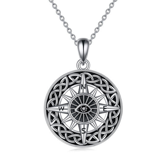 Collier en argent sterling avec nœud celtique, boussole et pendentif mauvais oeil