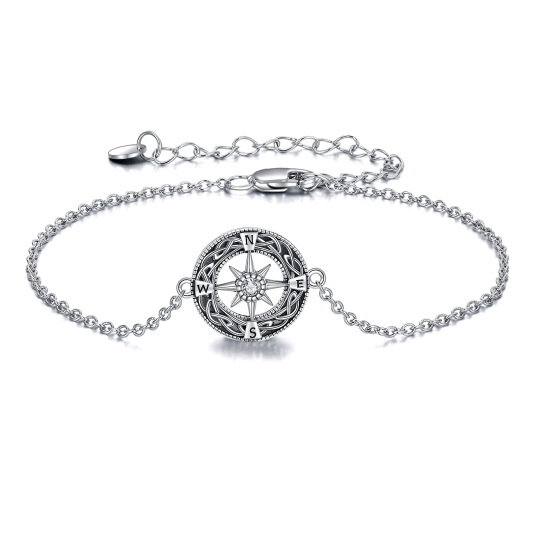 Sterling Silver Cubic Zirconia Celtic Knot & Compass Pendant Bracelet