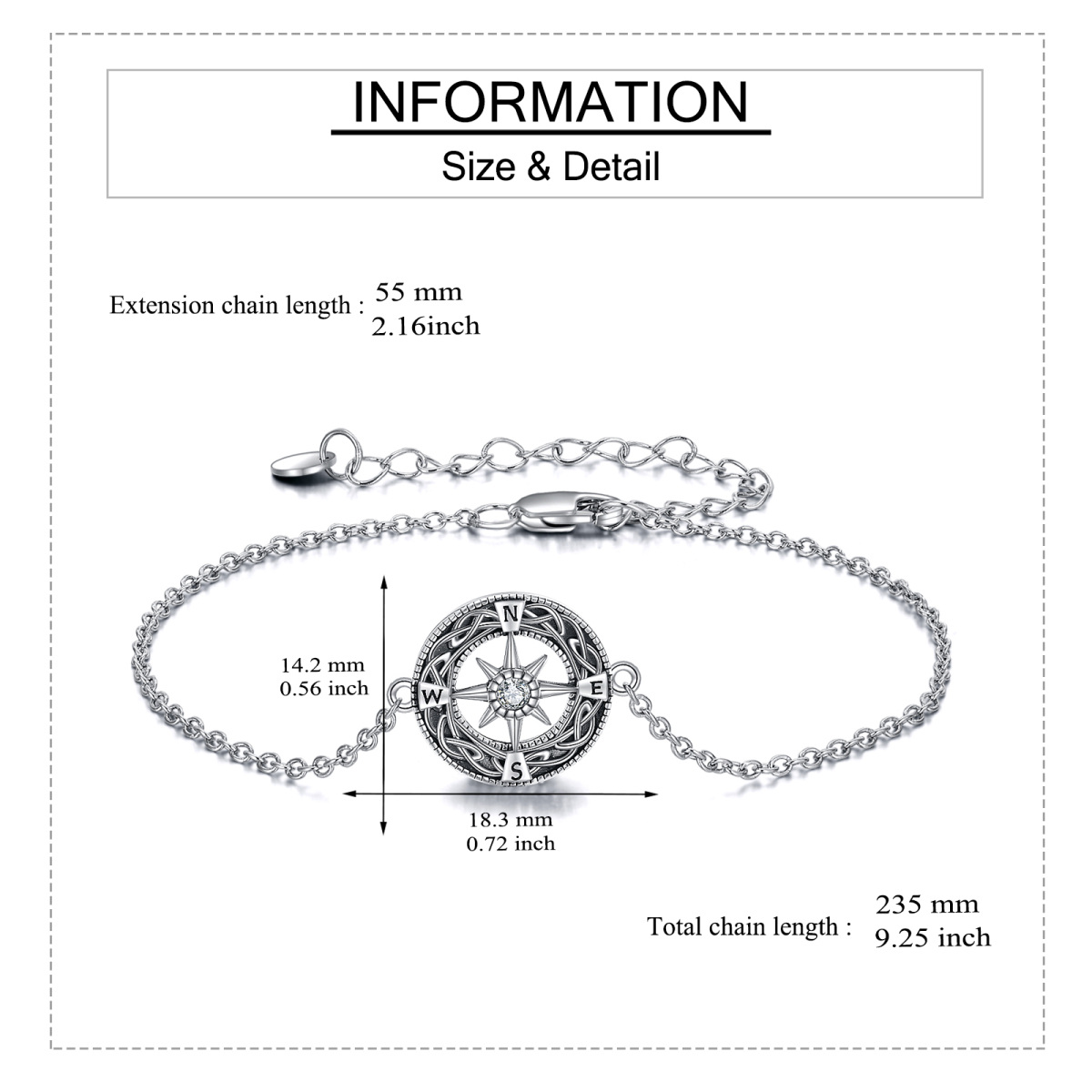 Bracelet en argent sterling avec pendentif nœud celtique et boussole en zircon cubique-6