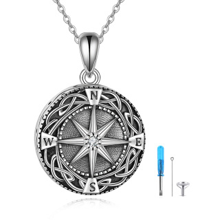 Sterling Silver Cubic Zirconia Celtic Knot & Compass Urn Necklace for Ashes-3