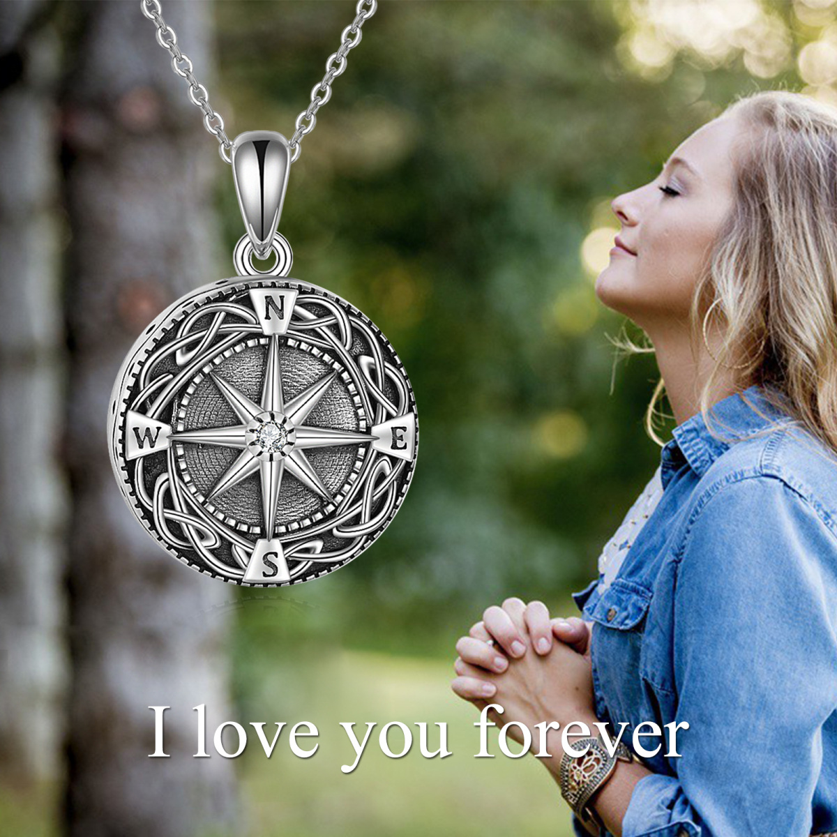 Sterling Silver Cubic Zirconia Celtic Knot & Compass Urn Necklace for Ashes-3