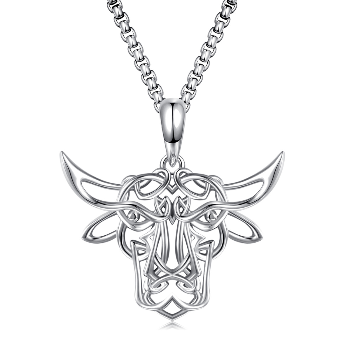 Sterling Silver Celtic Knot Cow Pendant Necklace-1