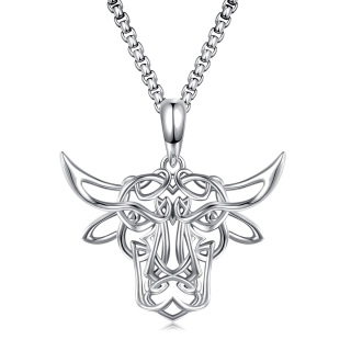 Sterling Silver Celtic Knot Cow Pendant Necklace-5