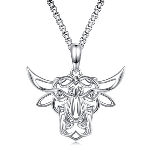 Collana con ciondolo a forma di nodo celtico di mucca in argento sterling