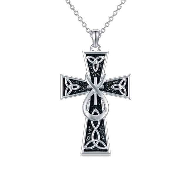 Collier d'urne pour cendres en argent sterling avec nœud celtique, croix et symbole de l'i-1