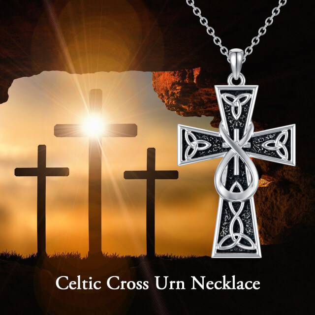 Collier d'urne pour cendres en argent sterling avec nœud celtique, croix et symbole de l'i-5