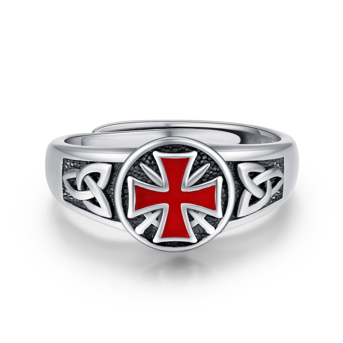 Sterling Silver Celtic Knot & Cross & Knights Templar Open Ring for Men-1