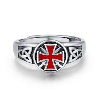 Sterling Silver Cross With Celtic Knot & Knights Templar Open Ring For Men-1