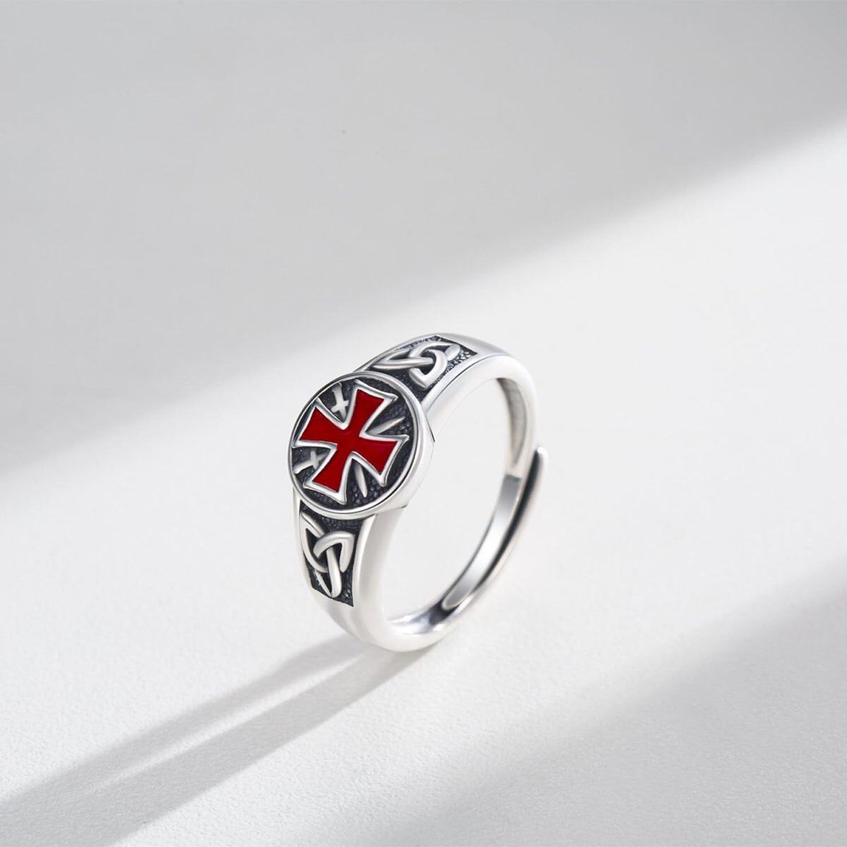 Sterling Silver Celtic Knot & Cross & Knights Templar Open Ring for Men-5