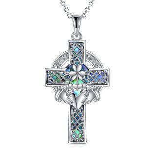 Sterling Silver Celtic Knot & Cross Love by Kelly Hands Holding Crown Pendant Necklace-5