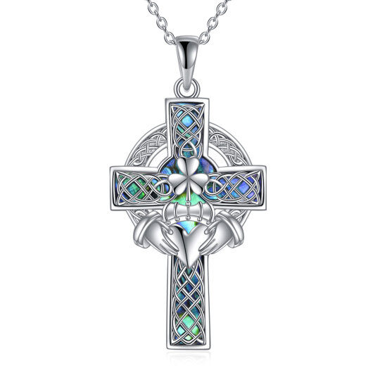 Sterling Silber Celtic Knot & Cross Love von Kelly Hände halten Krone Anhänger Halskette