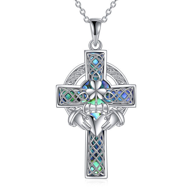 Sterling Silver Celtic Knot & Cross Love by Kelly Hands Holding Crown Pendant Necklace-5