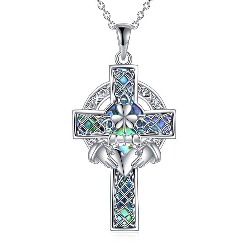 Sterling Silver Celtic Knot & Cross Love by Kelly Hands Holding Crown Pendant Necklace-8