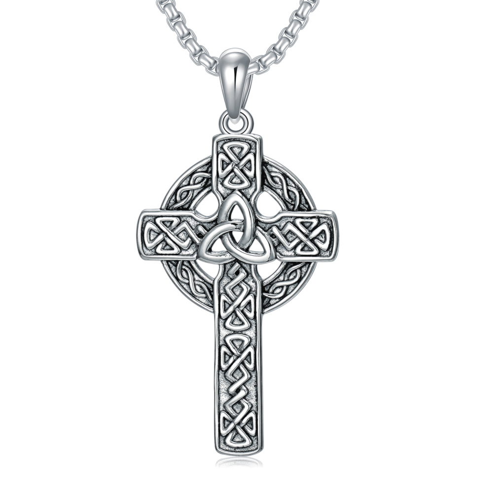 Collier en argent sterling avec nœud celtique et croix en pendentif pour hommes-1