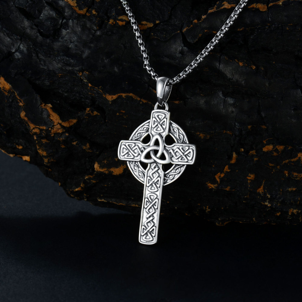 Collier en argent sterling avec nœud celtique et croix en pendentif pour hommes-3
