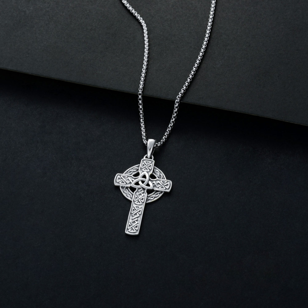 Collier en argent sterling avec nœud celtique et croix en pendentif pour hommes-4