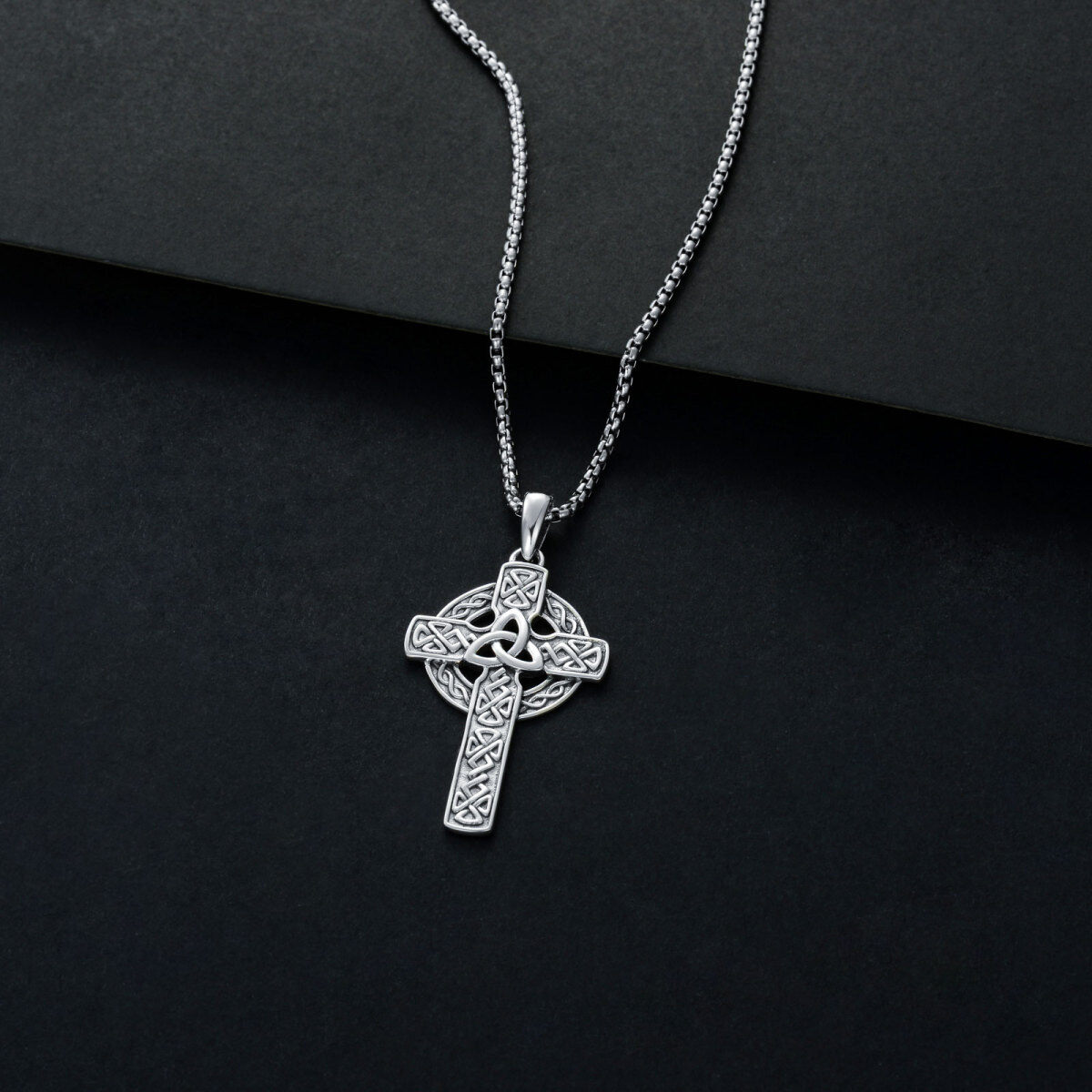 Sterling Silver Celtic Knot & Cross Pendant Necklace for Men-4