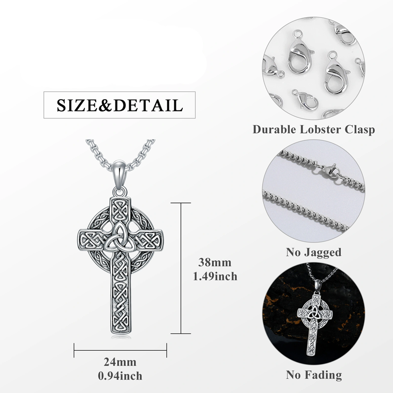 Collier en argent sterling avec nœud celtique et croix en pendentif pour hommes-5