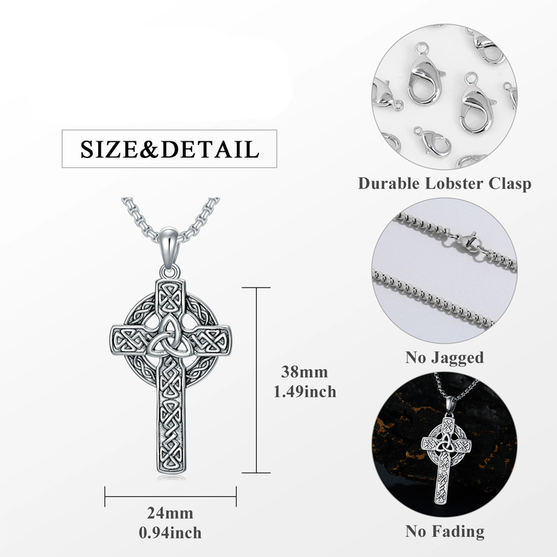 Sterling Silver Celtic Knot & Cross Pendant Necklace for Men-5